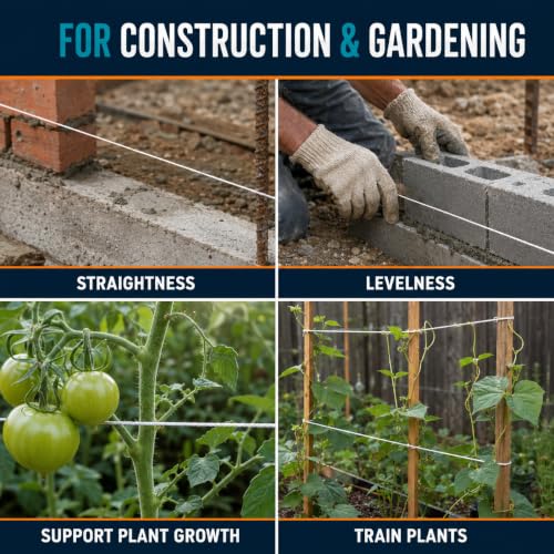 Image of Mason Line String 260FT, 390FT, 780FT, 1500FT, 2300FT, Durable Construction Twine for Laying Bricks, Blocks, Fences in Gardening, DIY & Landscaping Projects (White, 393 Ft)