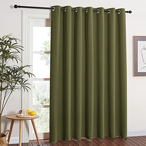 NICETOWN Window Treatment Sliding Door Curtain - Thermal Insulated Wide Width Solid Blackout Patio Glass Door Drape, Extra Wide Draperies (Olive Green