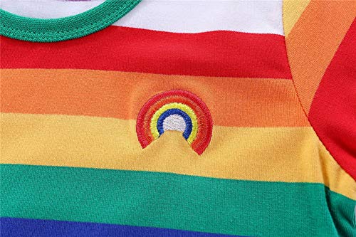 Image of LittleSpring Boys Girls T Shirt Rainbow Striped Cotton Crewneck Tees for Kids Fashion