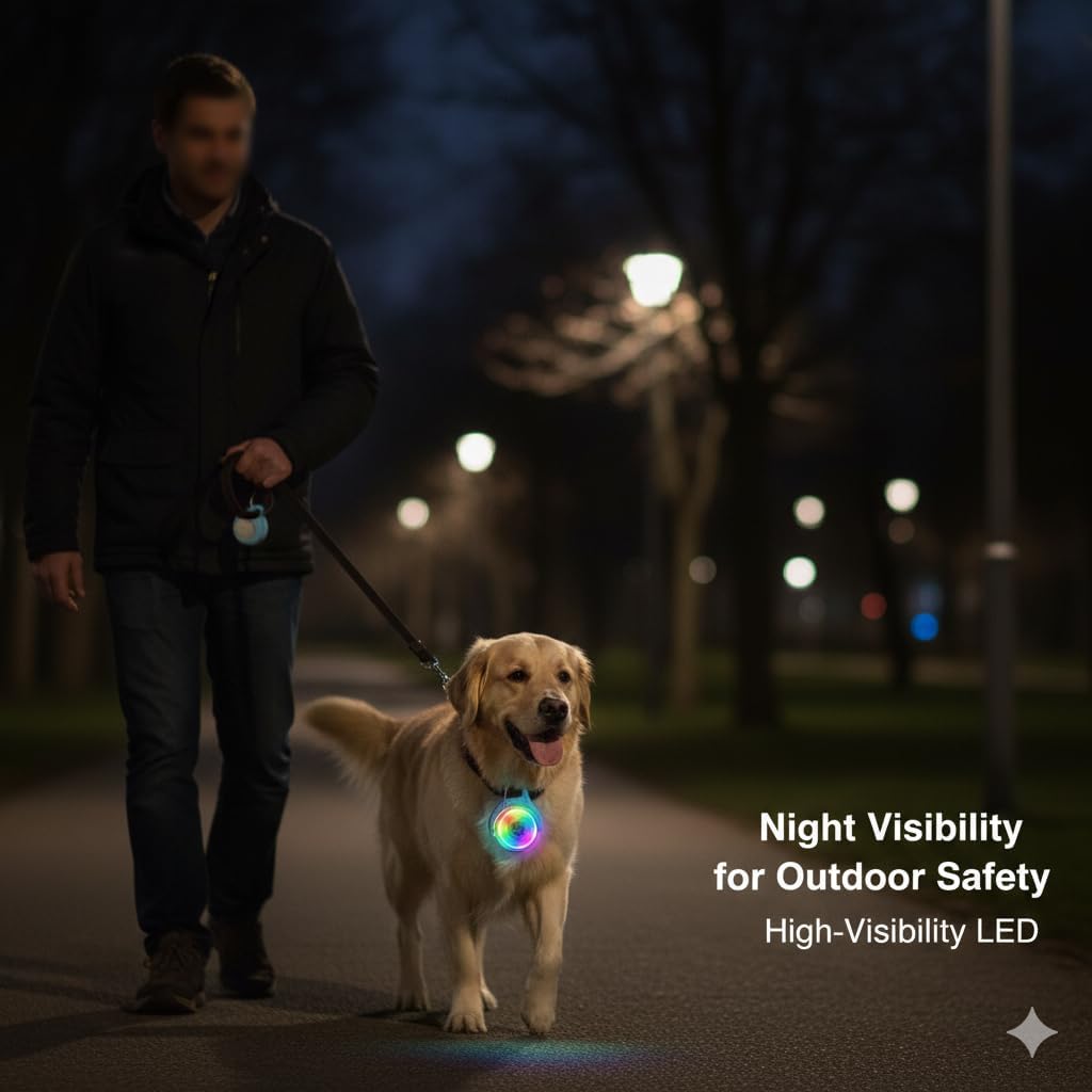 2-in-1 Dog Location Tracker Light Compatible with Apple Find My (iOS Only), Waterproof LED Dog Collar Light, 4 Light Modes, Dual Safety Protection, No Subscription (Blue)