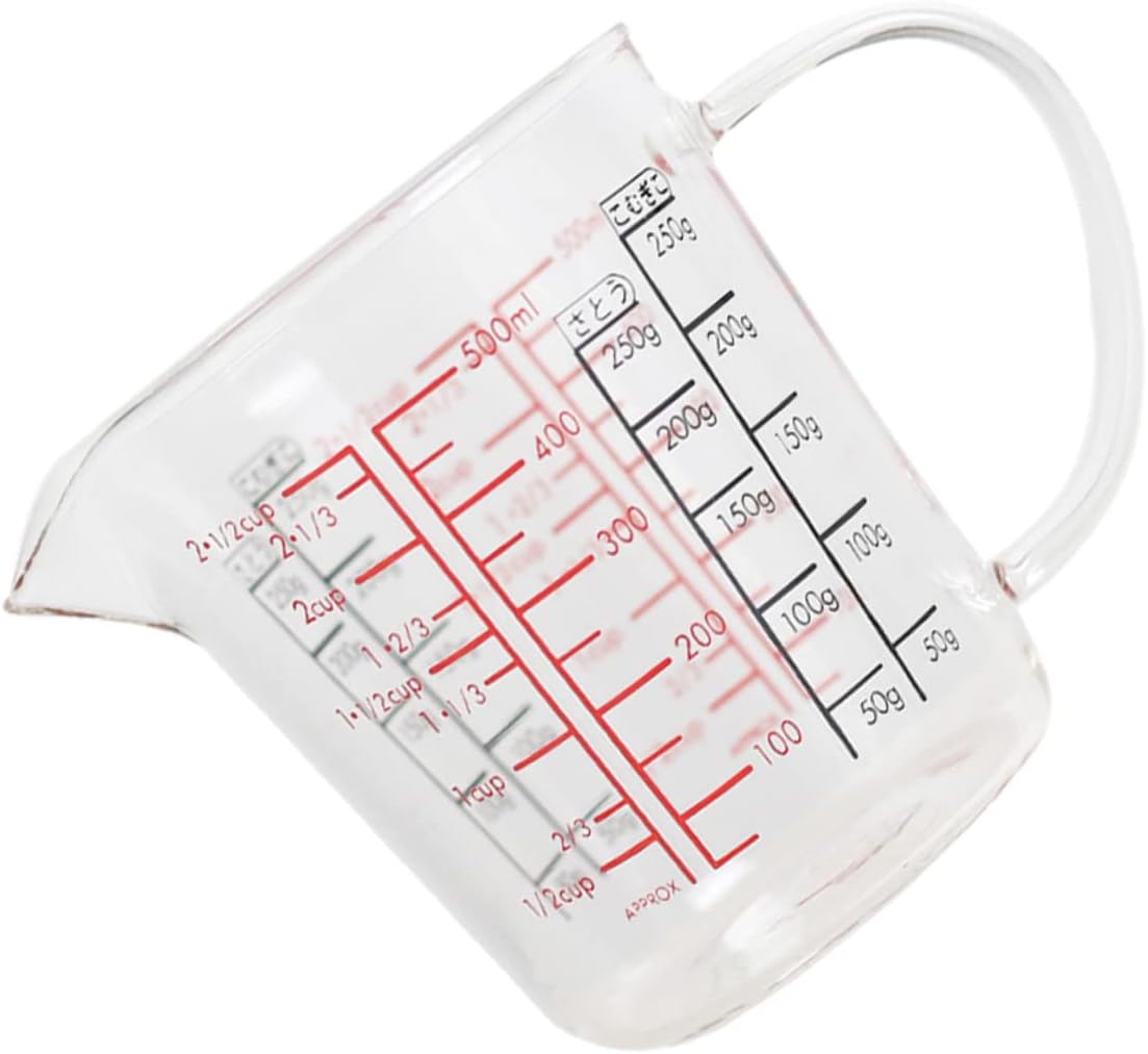 KICHOUSE 500ml Glass Measuring Cup with Scale Portable Milk Cup Tool for Cooking and Baking for Home Use and Kitchen Measurements