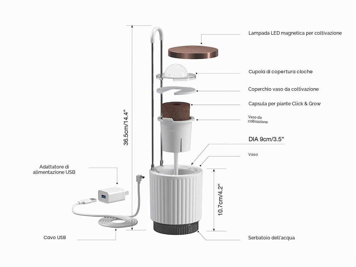 Vaso Smart Autoirrigante con Luce per la Crescita, Kit Mini Serra da Interno con Capsule di Petunia Click&Grow, Hydrovase Smart Garden