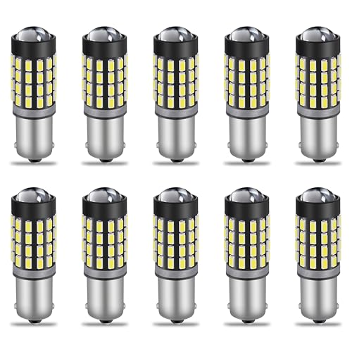 QAUBEN 10pcs BA9S LED Bulb 12-24V Super Bright 1000LM 3014 54SMD Chipset 6000K White LED Bulb with Lens Projector for Car Interior Side Door Courtesy Lights Map Lights, Non-polarit 2.9W