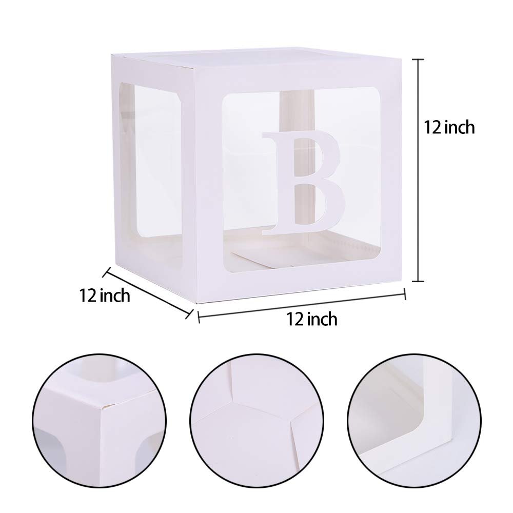 DUBEDAT 4 White Clear Baby Boxes with Baby Letters Party Decoration Transparent Ballon Boxes