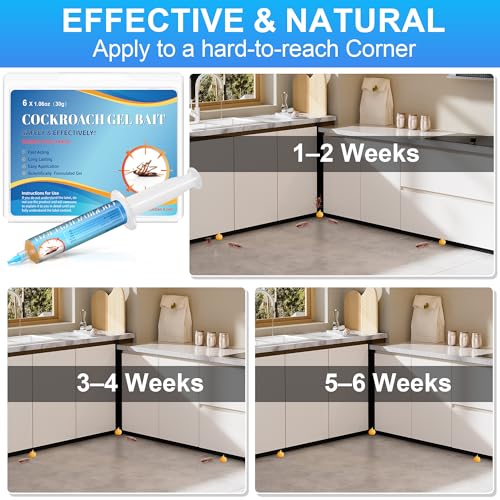 Image of 6 Pack Large Roach Gel Bait, Roach Killer Indoor Infestation | Cockroach Bait for Home Kitchen Indoor, Perfect for Hard-to-Reach Areas, Pet Safe, 30g Each