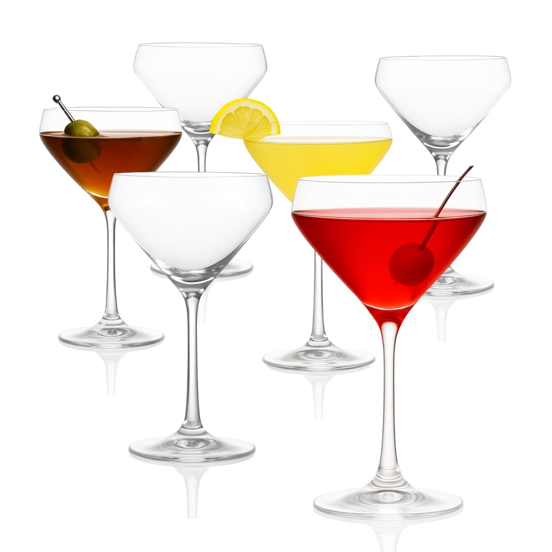 LEMONSODA Hand Blown Nick &amp; Nora Crystal Martini Glasses, Set of 6