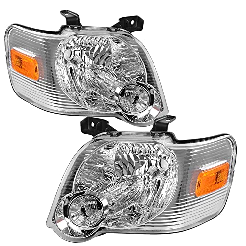 AUTOSAVER88 Headlight Assembly Compatible with 2006-2010 Ford Explorer 2007-2010 Ford Explorer Sport Trac Chrome Housing with Amber Reflector
