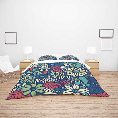 Funda de edredón Doublé de flores abstractas con 2 fundas de almohada 4