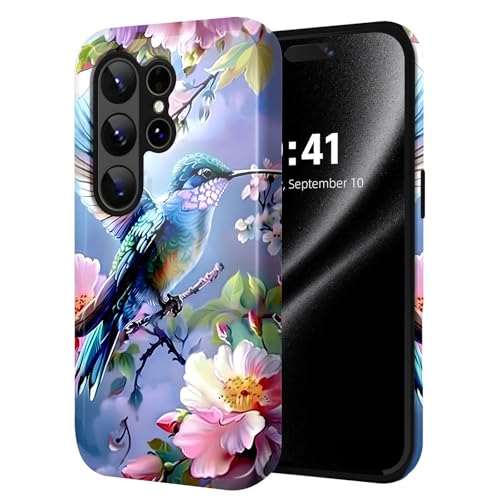ETLKJVBL for Samsung Galaxy S26 Ultra Case, Hybrid 2-Layer Hard Shell with Shockproof Silicone, Hummingbird Colorful Flowers Dual-Layer Protective Case for Samsung Galaxy S26 Ultra
