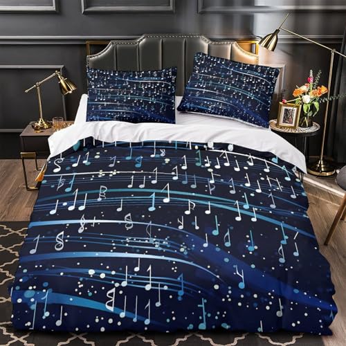 Drap de couette microfibre inaltérable à fermeture éclair dissimulée motif notes musicales 3d - 2
