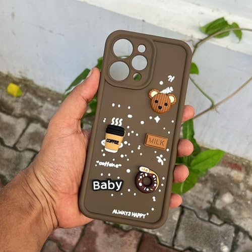 Image of Outlouders Back Cover for Redmi 12 4G | 3D Cartoon Bear Cute Fun Silicone Full Body Protection Bumper Case (Brown)