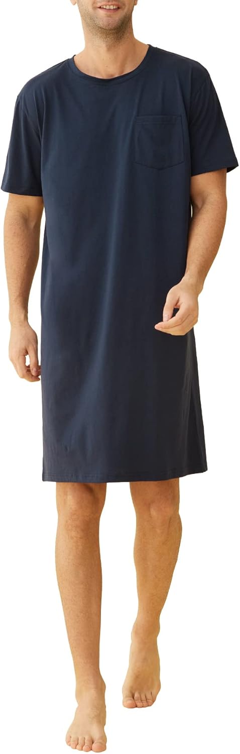 Latuza Men's Cotton Nightshirt Short Sleeves Sleep Shirt Nightgown