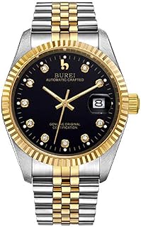 BUREI Men's Luxury Automatic Watch Date Display with Sapphire Crystal Rhinestone Markers