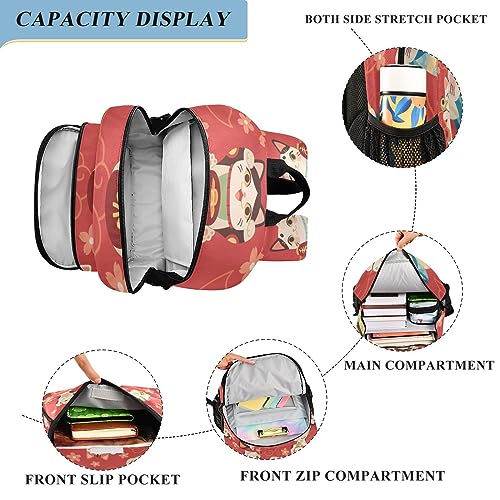 Joisal Japanese Lucky Cats Pattern Girl Backpack Waterproof Lightweight Durable Kids Laptop Backpack4