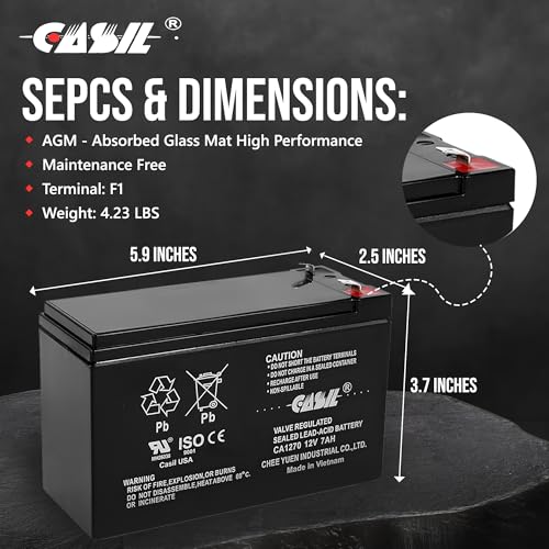 Casil 12V 7AH Battery CA1270 Sealed Lead Acid Security Alarm Battery Replace Bosch Alarm Battery 12v 7ah 20hr Compatible with 12 Volt Bosch D126 with F1 Terminals