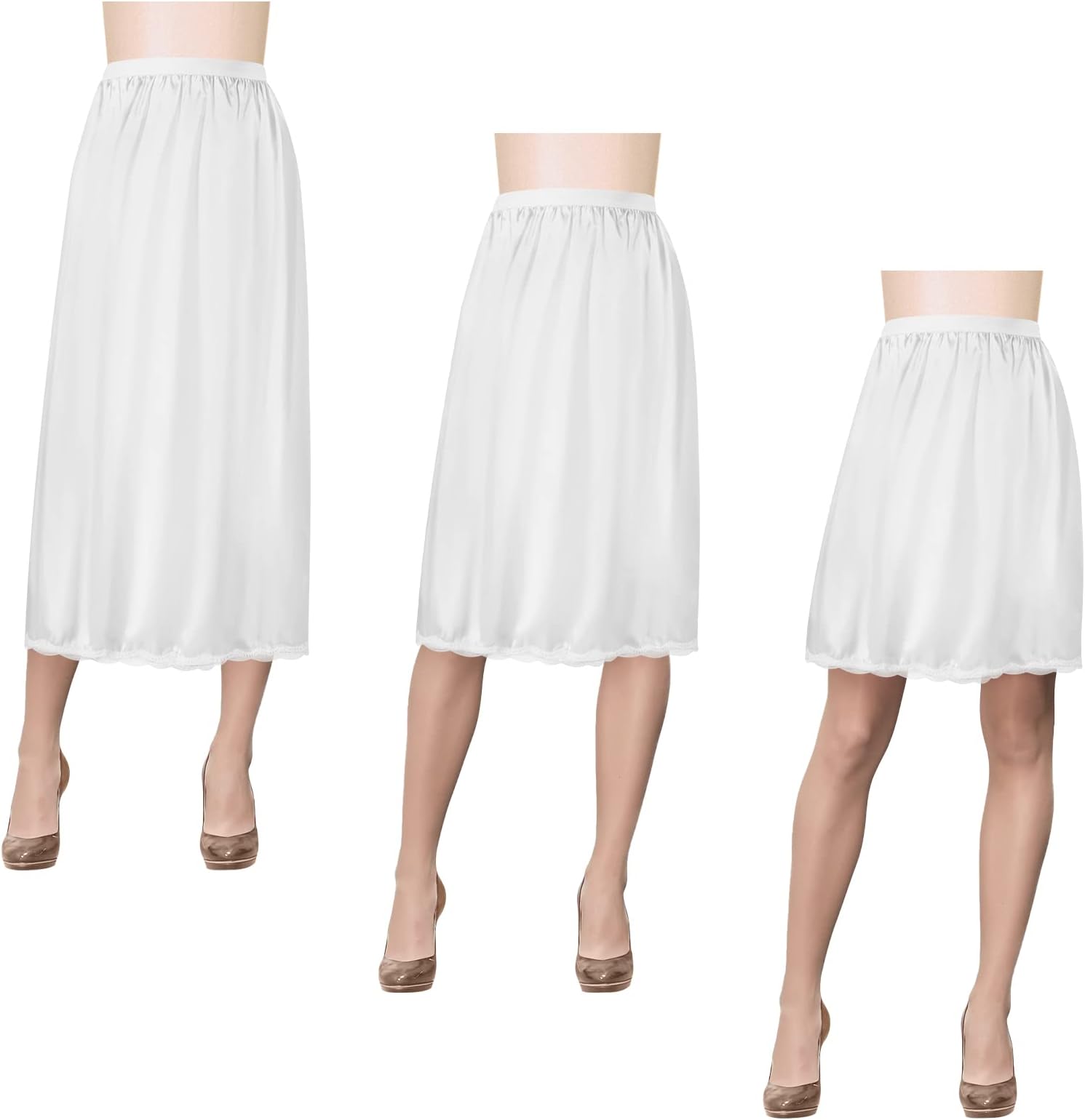 3 Pieces Half Slips for Women 3 Kinds of Length 19, 27, 35 Inch Slip Under Dress Satin Lace Long Skirt