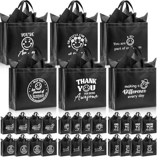 Sunnymove 24 Pcs Thank You Gift Bags Large with Handles Tissue, Black