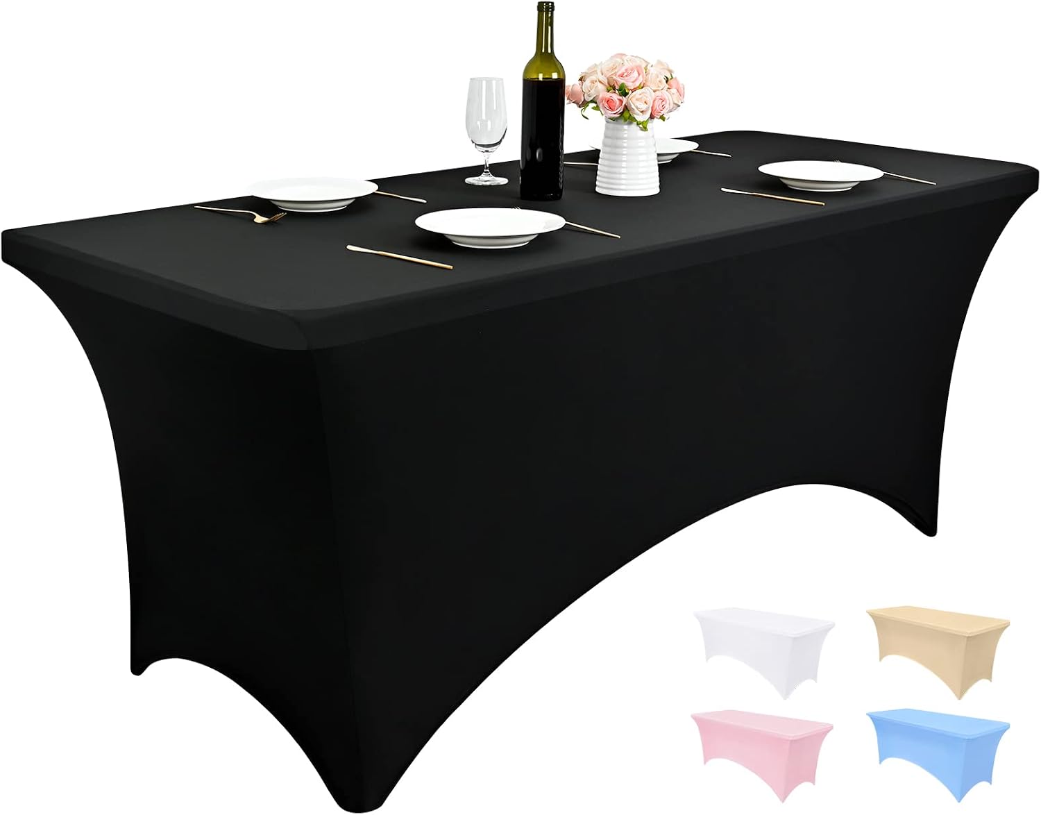 Yastouay 6ft Stretch Table Cloth Spandex Table Cover Tight Fitted for 6ft Rectangular Tables Black Washable Tablecloths for Party, Wedding, Banquet, Outdoor (Black, 6 Ft)