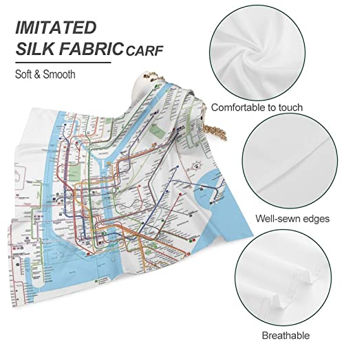 New York Subway Map Fashion Square Silk Like Scarves Wraps Headscarf Neck Hair Scarf Bundle Bag Decoration Accessories 18"×18"/25"×25"4
