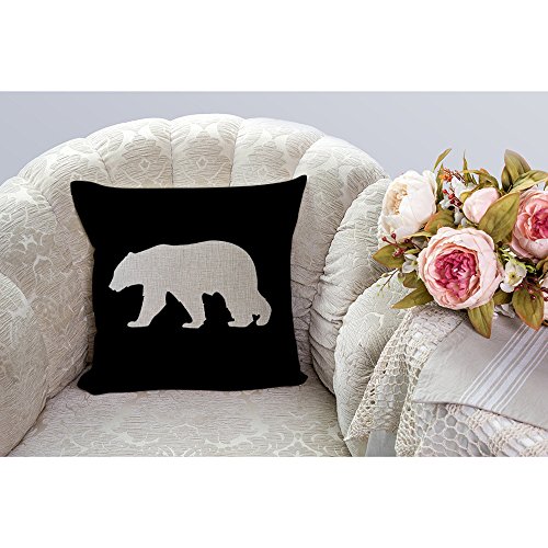 HGOD DESIGNS Throw Pillow Case Black Background Bear Cotton Linen Square Cushion Cover Standard Pillowcase for Men Women Home Decorative Sofa Armchair Bedroom Livingroom 18 x 18 inch by HGOD DESIGNS - Image 2