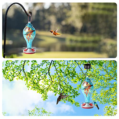 Syeenify Hummingbird Feeder,Blown Glass Hummingbird Feeders For Outdoors, 36 Ounces #TOP3