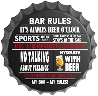 Metal Bar Signs for Home Bar Accessories - Large Round Bottle Top Cap Tin Plaque Wall Art Sign - Beer Gift Ideas for Pub Man Cave Garden Bars - BC-003 - Black - Diameter 35.5 cm