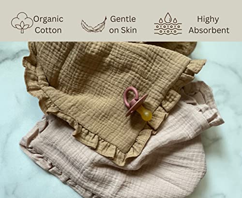 Leyl&Ari Baby Girl Newborn Essentials | Baby Girl Gift | Ruffle Muslin Burp Rags (Dusty Rose & Sand Set)3