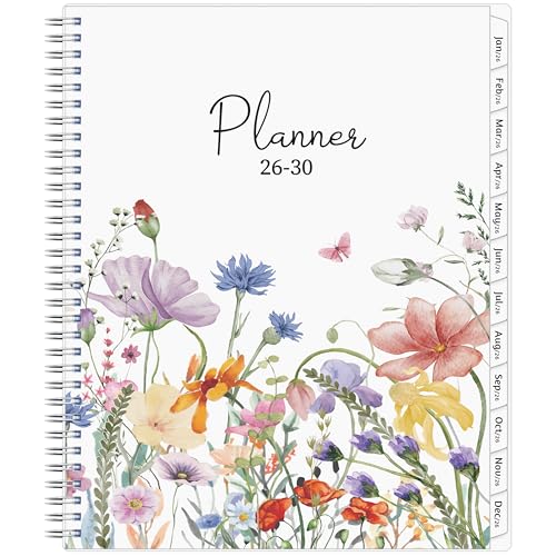 Monthly Planner 2026-2030, 5-Year Calendar Planner 2026-2030, Jan 2026 – Dec 2030, 8.5 x 11 In, Ruled Spread, Flexible Cover, Spiral Wirebound, Pocket, 60 Coated Monthly Tabs, Notes ＆ Habit Tracker, A4 Planner, Watercolor