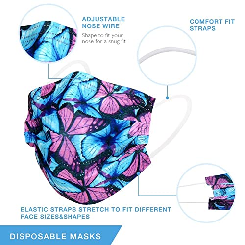 100 Pcs Disposable Face Masks - 3-Layer Breathable Safety Masks, Comfortable Protective Mouth Cover With Nose Clip (Black Butterfly) #TOP4