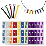 Waloden 480 Pieces cable labels Waterproof Self Adhesive Cable Label Tear Resistant Stickers and 12 Pieces Reusable Hook and Loop Cord Straps, 8 Colors