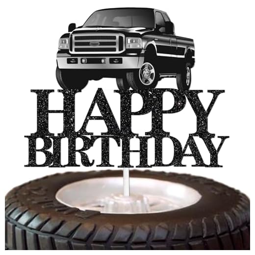 Pickup Truck Cake Topper Happy Birthday Theme Black Glitter Decor Picks for Kids Adult Birthday Party Decorations Supplies