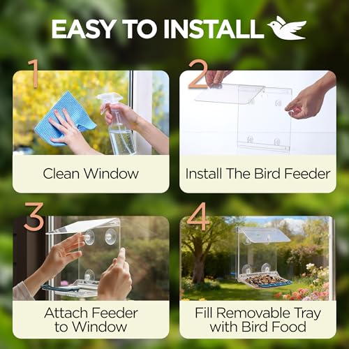 Window Bird Feeder for Outdoors with Strong Suction Cups,Sturdy and Durable Acrylic Birdfeeders for Viewing Wild Birds Outside,Mount On Window/Wall/Bird Pole Kit by vakiav - Used condition - Image 5