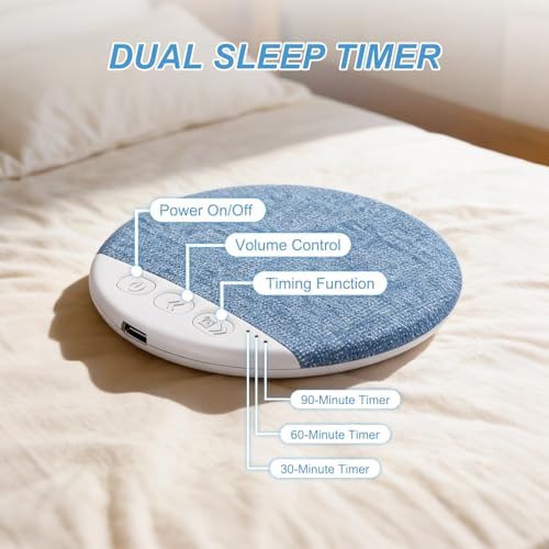 2026 BRIGECAN Mini Bluetooth Pillow Speaker for Sleeping, Under Pillow Speaker with Built-in White Noise & Pink Noise Sound Machine, 48H Playtime, 3 Timers, Stereo Bass Private Sleep Audio (Blue) - 4