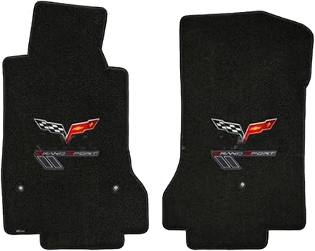 2010-2012 Corvette Grand Sport Ebony Black Floor Mats - Flags & Gray Logos