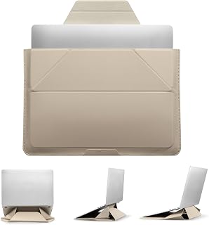 MOFT Laptoptasche Hülle & Laptop Ständer für 15-16 Zoll Laptop, Vegan Leder Laptoptasche mit Erweiterbarem Stauraum, 2 Verstellbare Winkel, Kompatibel mit MacBook Air/Pro 15-16 Zoll, Strand Weiß