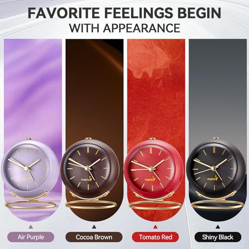 Image of FLOITTUY Silent Table Analog Alarm Clock No Ticking, Lighted on Demand and Battery Operated, Beep Sounds, Small Desk Clock(Cocoa Brown)