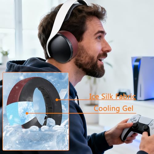 Image of SOULWIT Cooling Gel Earpads Cushions Replacement for Sony PlayStation 5 Pulse PS5 3D Wireless Headset, Ear Pads Cushions with Noise Isolation Foam - CG Burgundy