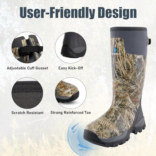 Image of Trudave Hunting Boots for Men, Waterproof Rubber Boots with Steel Shank, 5mm Neoprene Camo Insulated Outdoor Hunting Boots (Size 5-14)