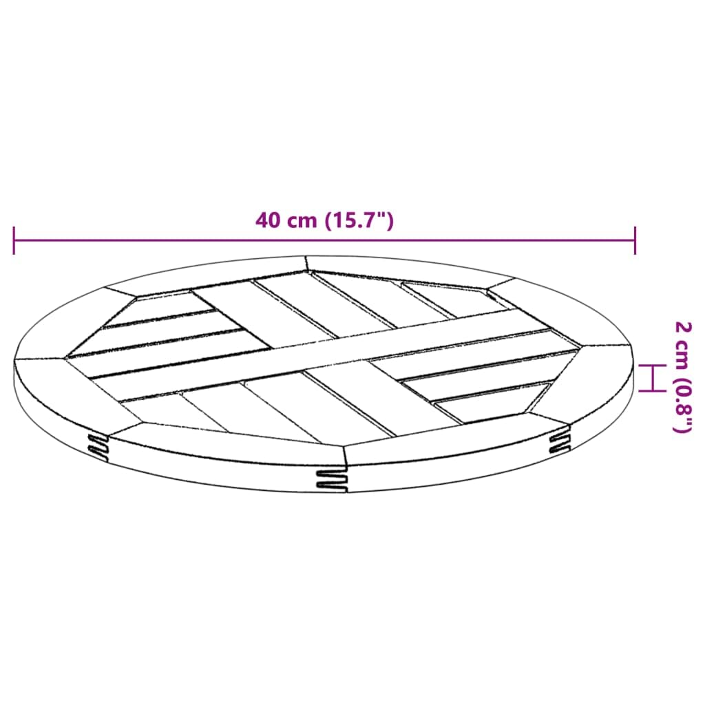 vidaXL Tischplatte Rund Ø40x2 cm Massivholz Akazie - Holzmöbelplatte, Ersatztischplatte