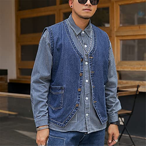 Fulbant Men V-Neck Denim Vest Single Breasted Pockets Jeans3