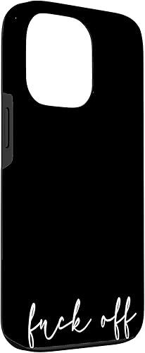 Miniatura 3 de Funda negra cursiva para iPhone 13 Pro Fuck Off con marco dorado bohemio