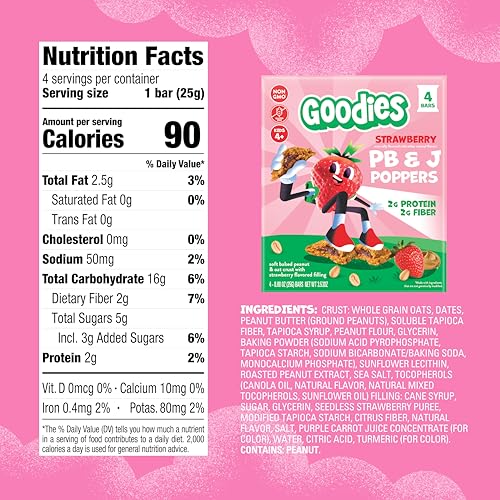 Goodies Strawberry PB&J Poppers, Soft Baked Kids Snack Bars, 24 Bars - image 7