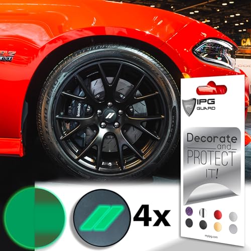 Image of IPG Compatible for Dodge Charger Challenger Durango Wheel Center Cap Decal Sticker Wrap Kit Personalize Your Vehicle (Inner Logo, Reflective - Green)