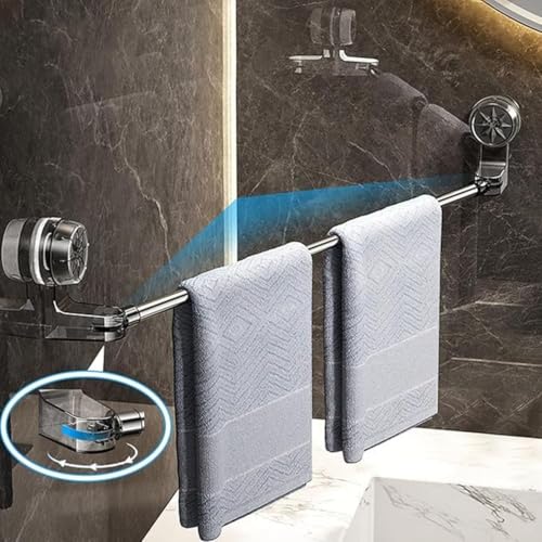 Image of 25.6 Inch Retractable Towel Rack, Bathroom Napkin Rack Strong Stainless Steel Bar, Space-Saving Suction Cup Towel Rack with Rotatable, Bathroom Organizer for Clothes