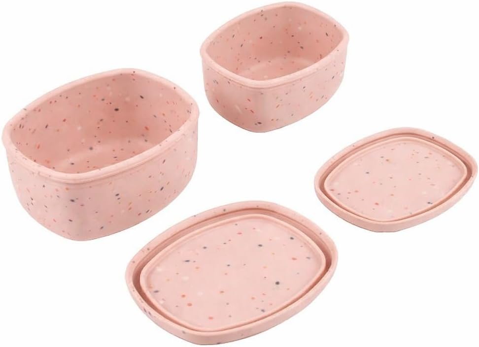 Silicone Food Container Set with Lids (200ml + 300ml) – BPA Free Reusable Baby & Toddler Snack Containers – Leakproof, Microwave, Freezer & Dishwasher Safe (Pink)