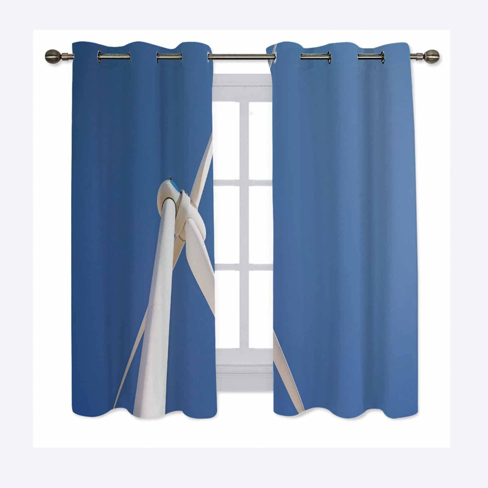 BRANII Blackout Curtains,Wind Windmill Turbine Wind Turbine Clean Blue Grommet Blackout Curtains for Bedroom and Living Room,36W x 24L / 2 Panels