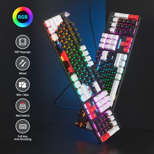 Image of RGB Gaming Keyboard, 104-Key Wired Mechanical Keyboard, Creamy with Number Pad, Linear Red Switch NKRO, Full Size for Windows Laptop PC Gamer