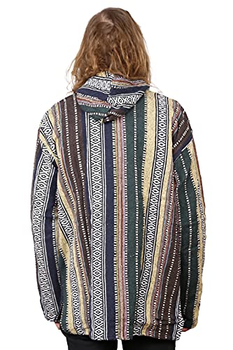 Sunshine Joy Woven Baja Style Zip Up Hoodie Hooded Jacket Earth Stripe2