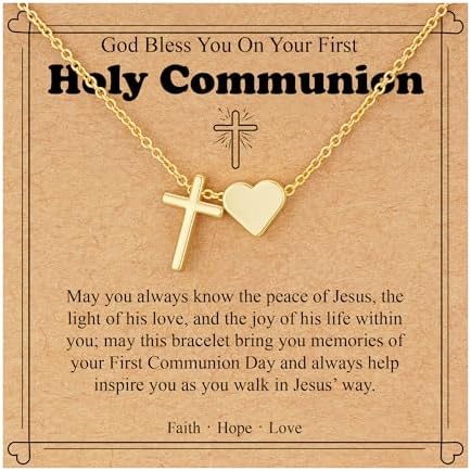 WEDDINEN First Communion Gifts 1st Holy Catholic Gift Heart Cross Necklace Christian Religious 1st Holy Communion Jewelry Gifts for Daughter Her