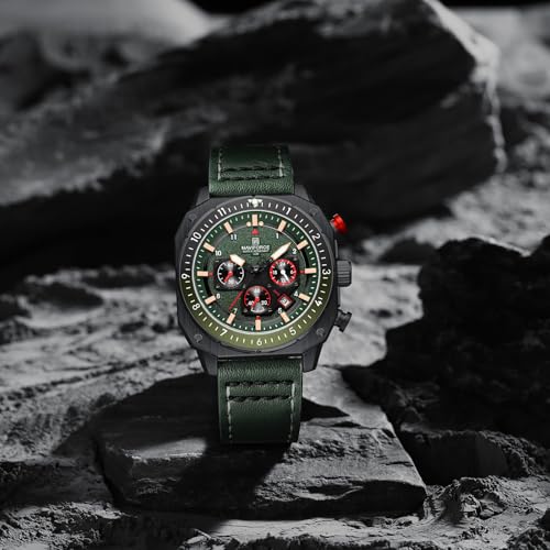 Image of NAVIFORCE NF8057 Square Vintage Military Chronograph Genuine Leather Analog Watch
